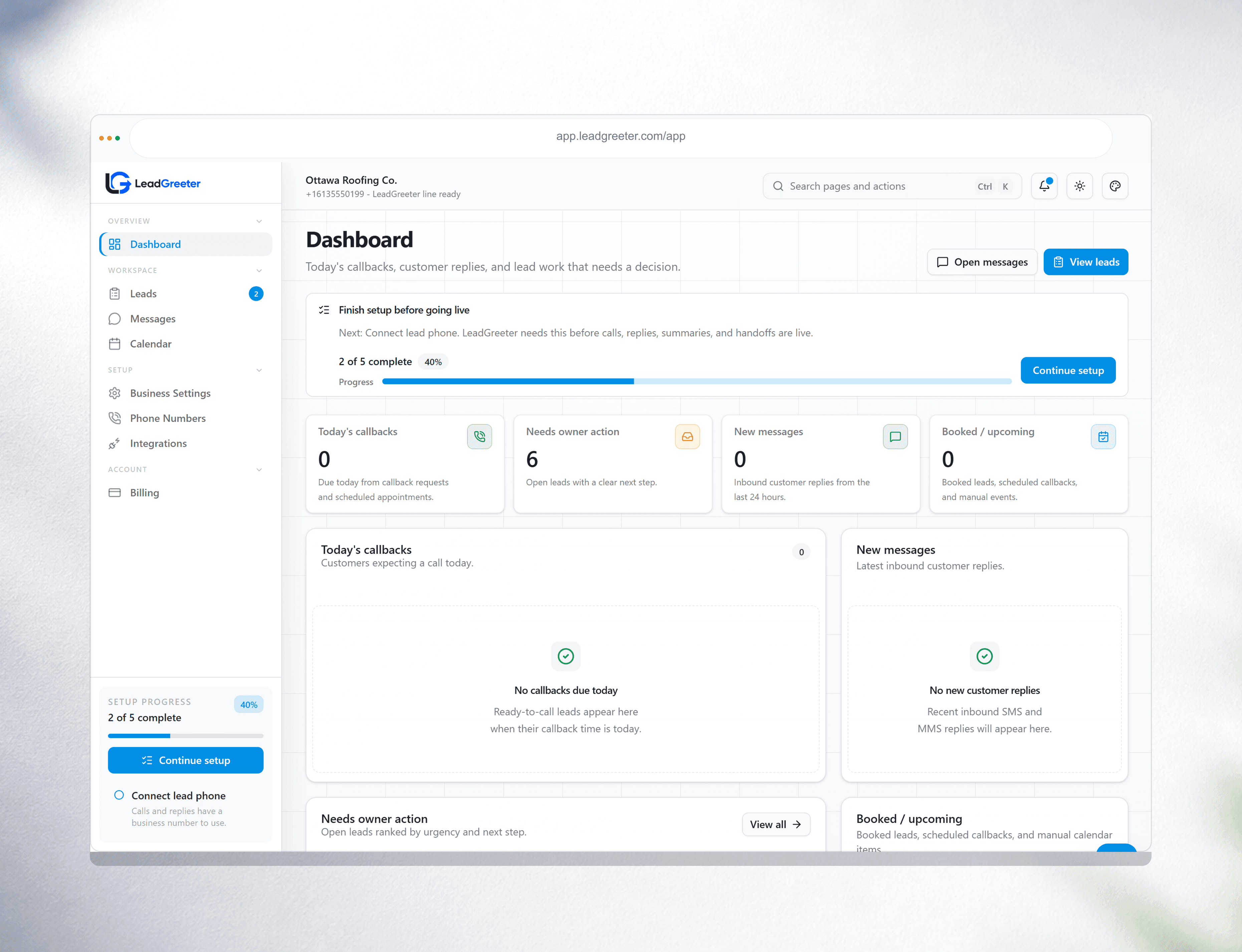 LeadGreeter dashboard preview