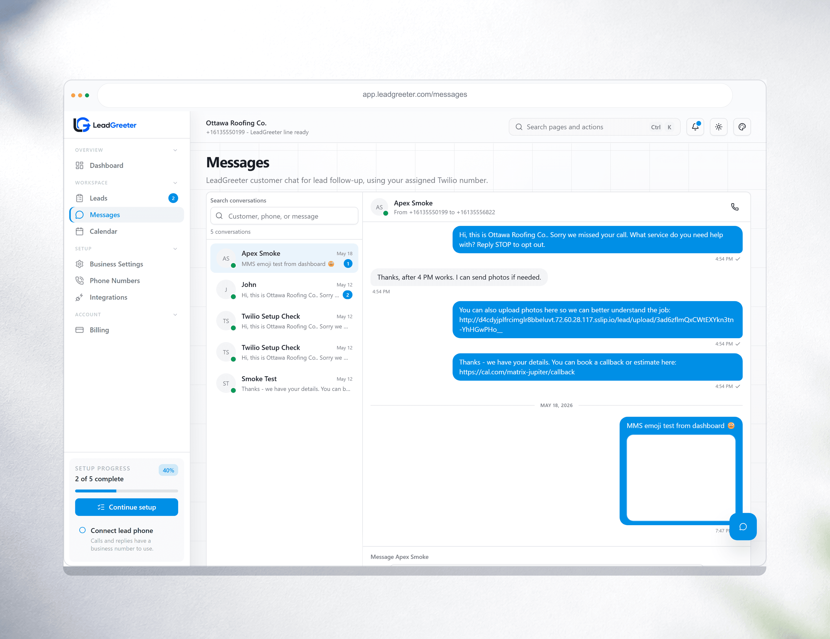 LeadGreeter messages preview