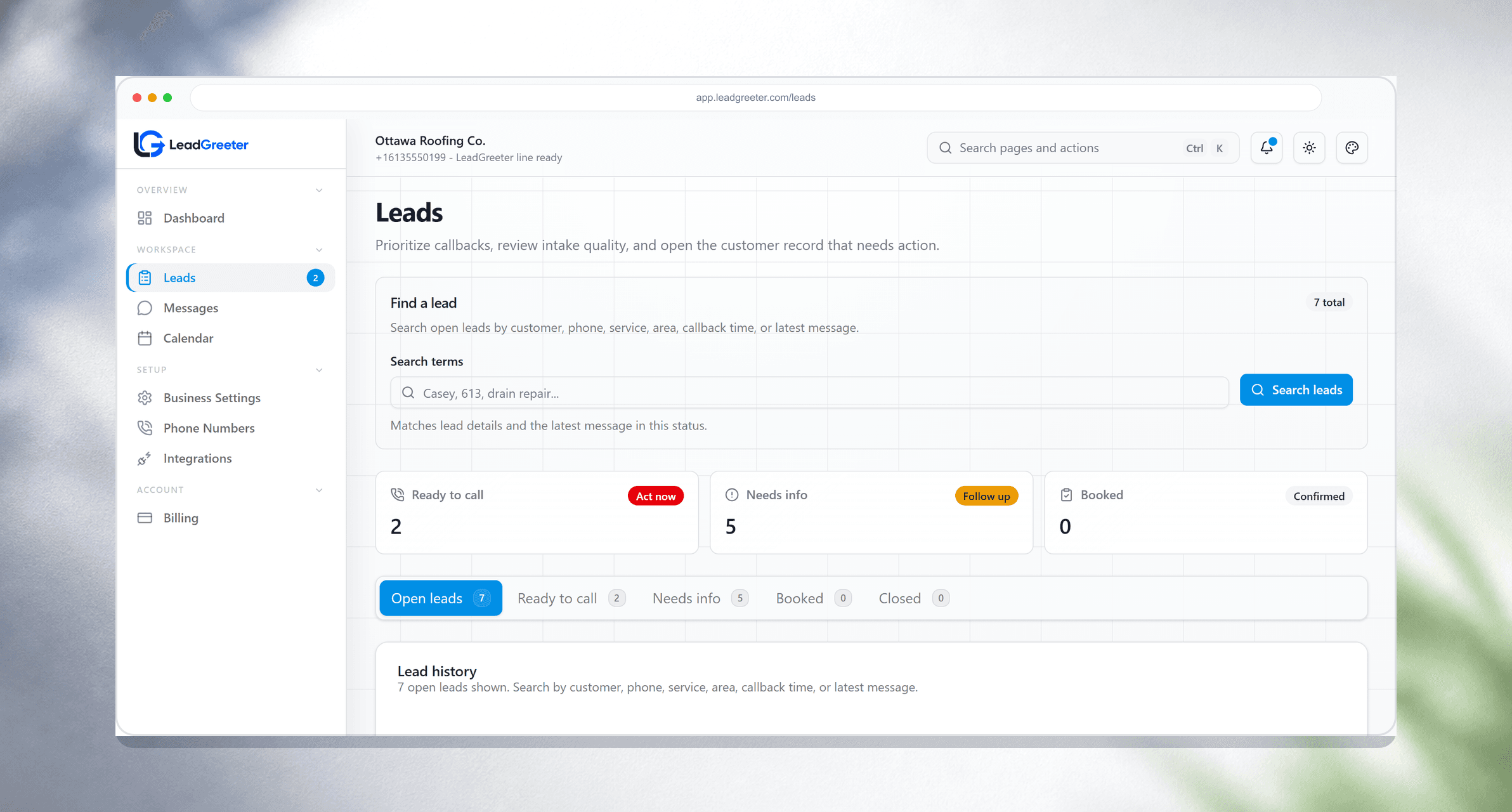 LeadGreeter response time dashboard