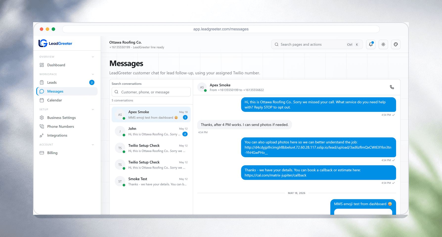 LeadGreeter custom intake rules feature panel